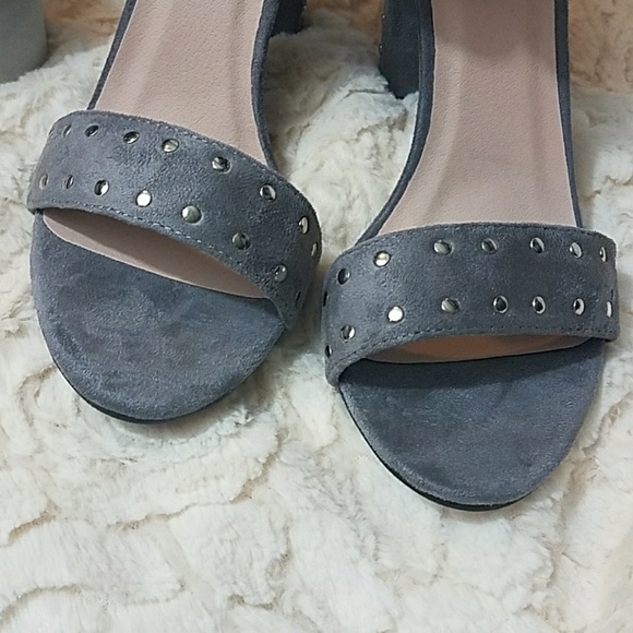 Grey Suede Rivet Studded Column Heel - Picture 4 of 5